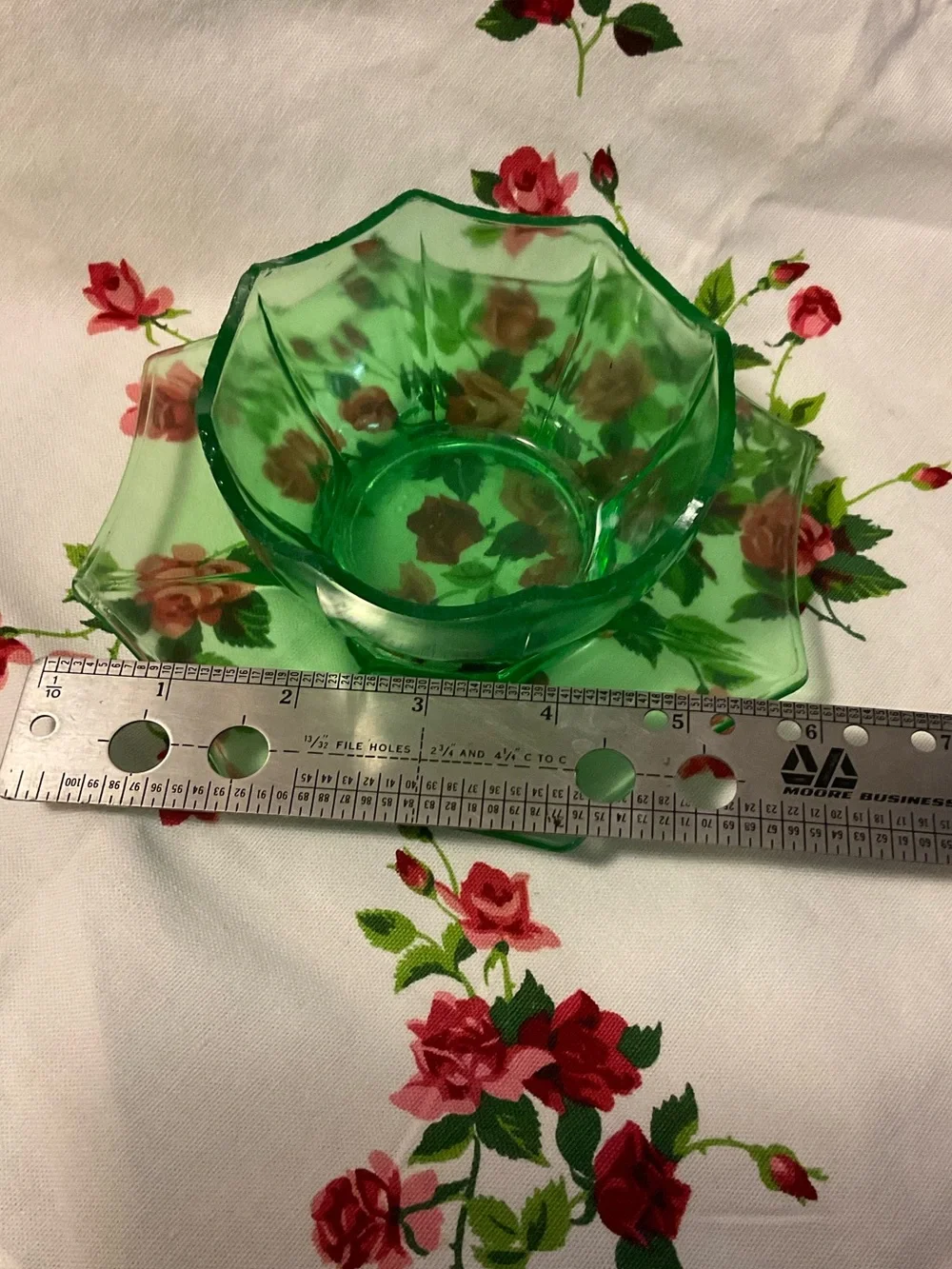 Vintage Uranium Vaseline Green Glass Bowl and saucer